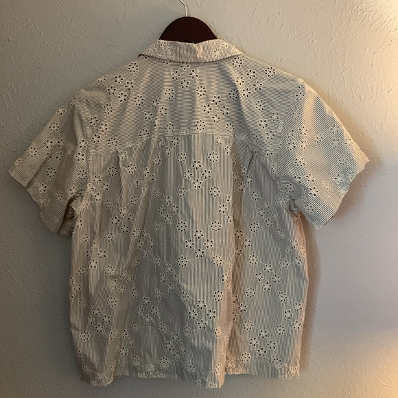 Madewell Blue Striped Eyelet Button Down Shirt - Picture 4 of 5